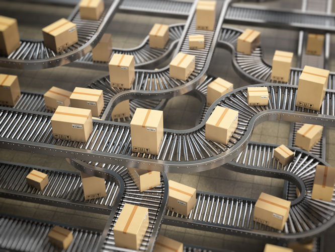cardboard-boxes-on-conveyor-roller-in-distribution